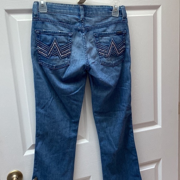 Q For All Mankind distressed solid blue stretch bootcut jeans size 28 waist - Picture 2 of 3